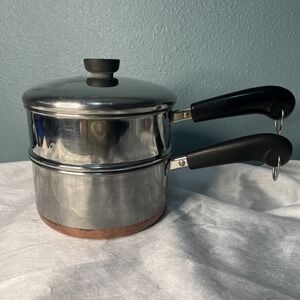 Revere Ware 1801 Copper Bottom 2 Qt Double Boiler Steamer Sauce Pan W/Lid USA